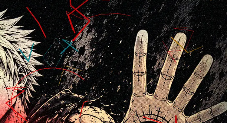 Verone's raised hand, an eye drawn in the palm.